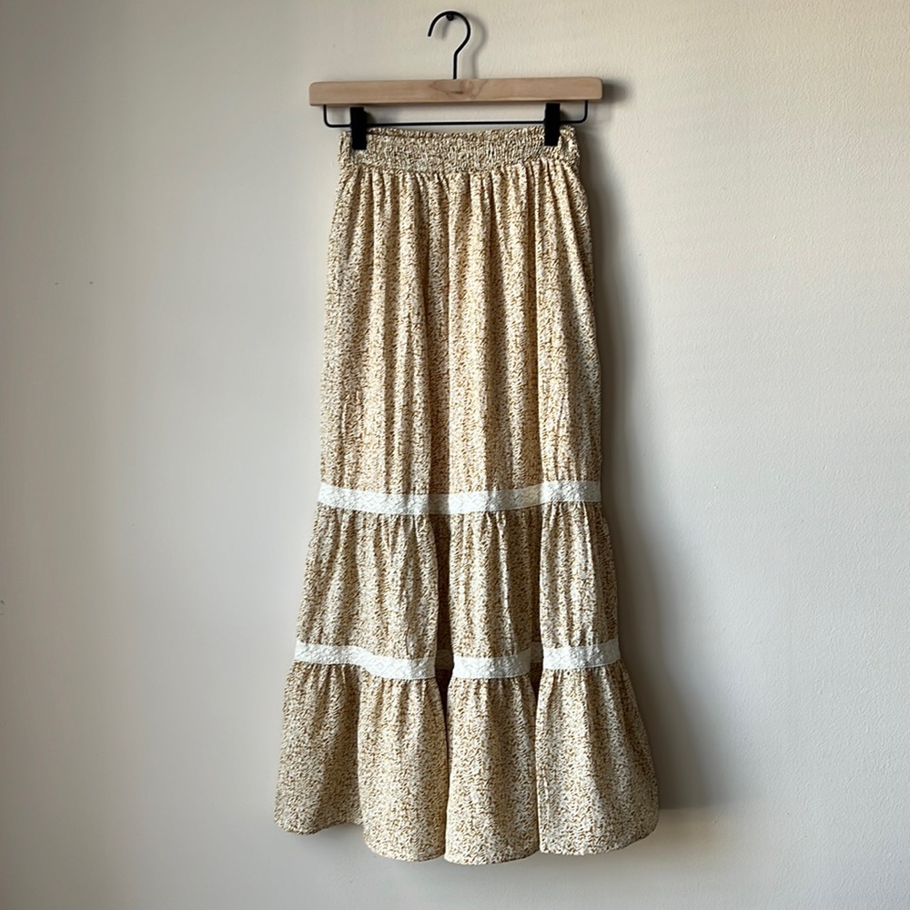 Bohme Midi Tiered Skirt in Yellow Print